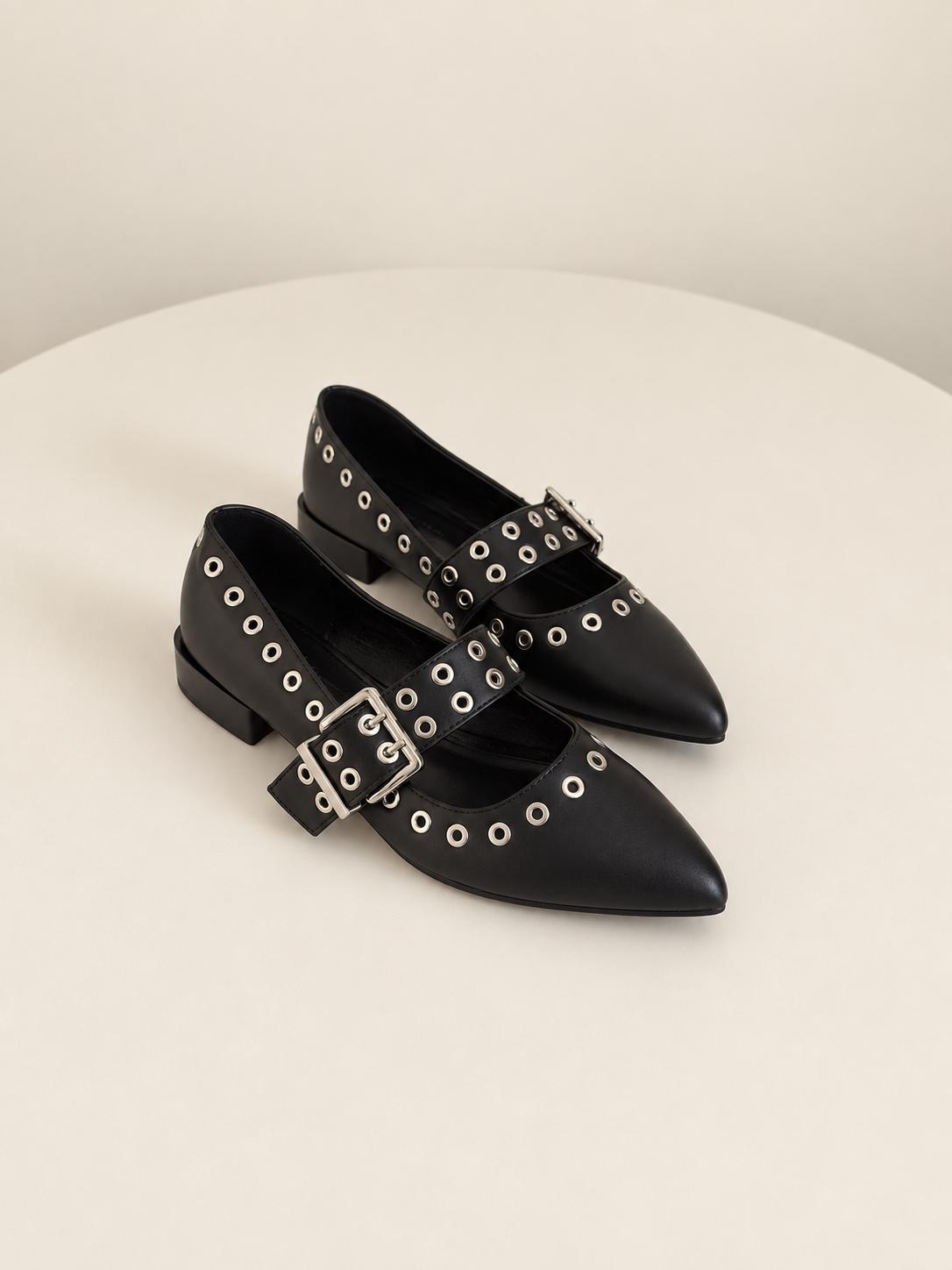 Marlyn | Grommet Pointed-Toe Mary Jane Flat