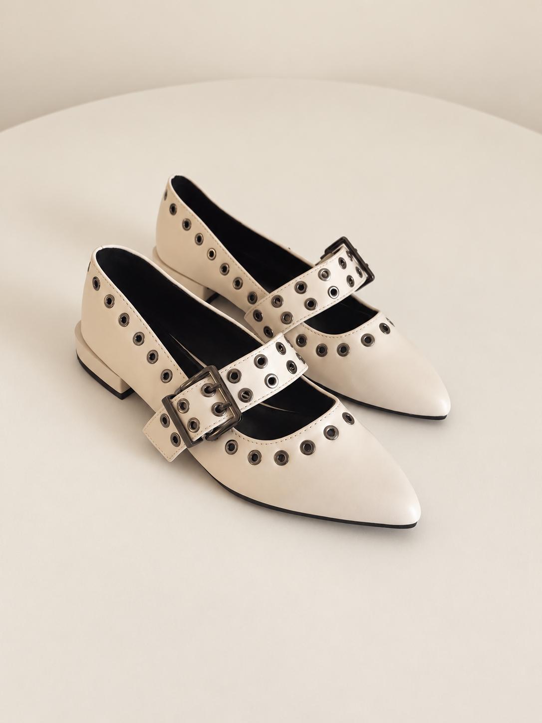 Marlyn | Grommet Pointed-Toe Mary Jane Flat