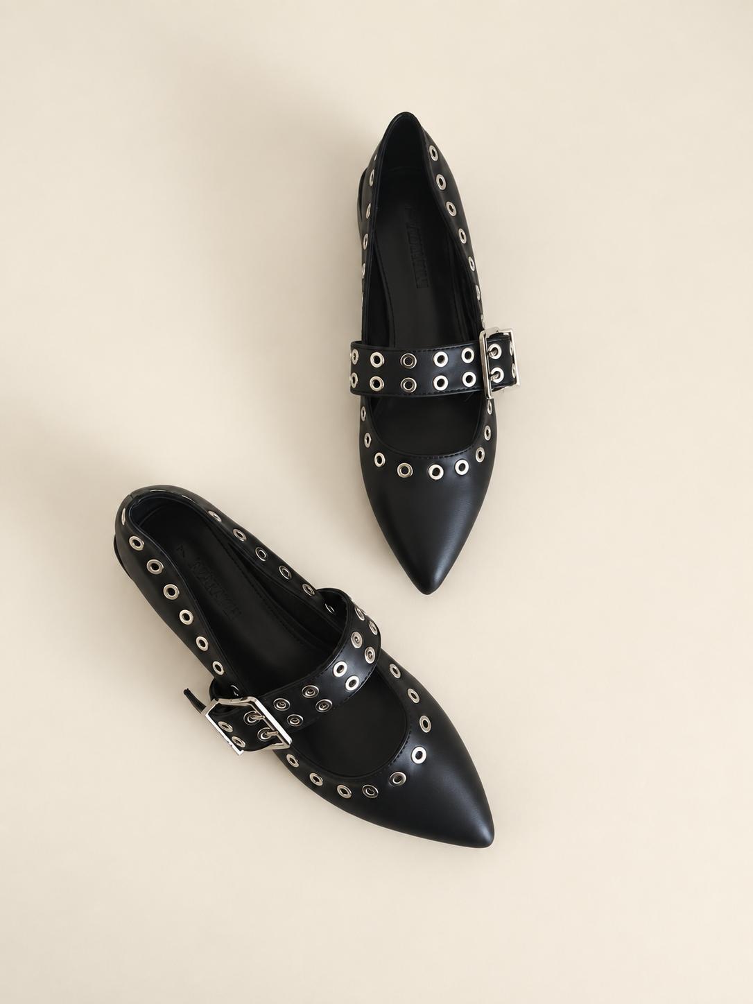 Marlyn | Grommet Pointed-Toe Mary Jane Flat