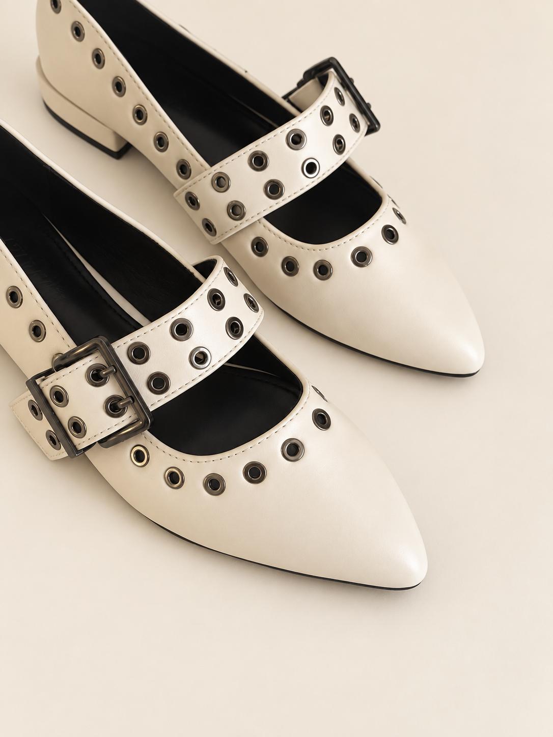 Marlyn | Grommet Pointed-Toe Mary Jane Flat