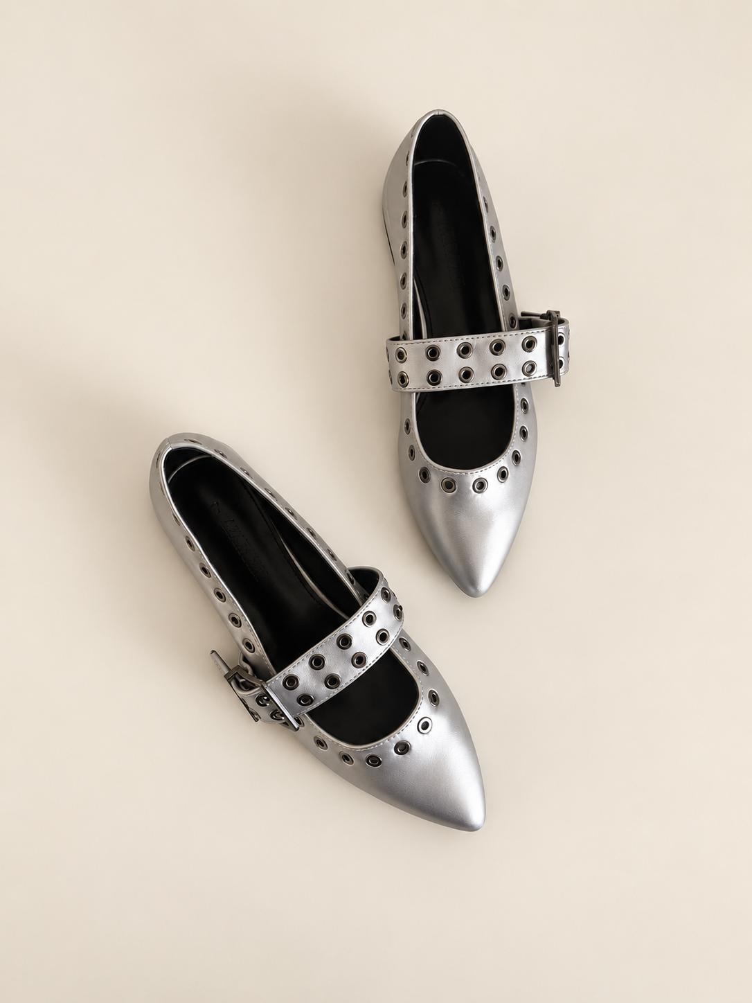 Marlyn | Grommet Pointed-Toe Mary Jane Flat