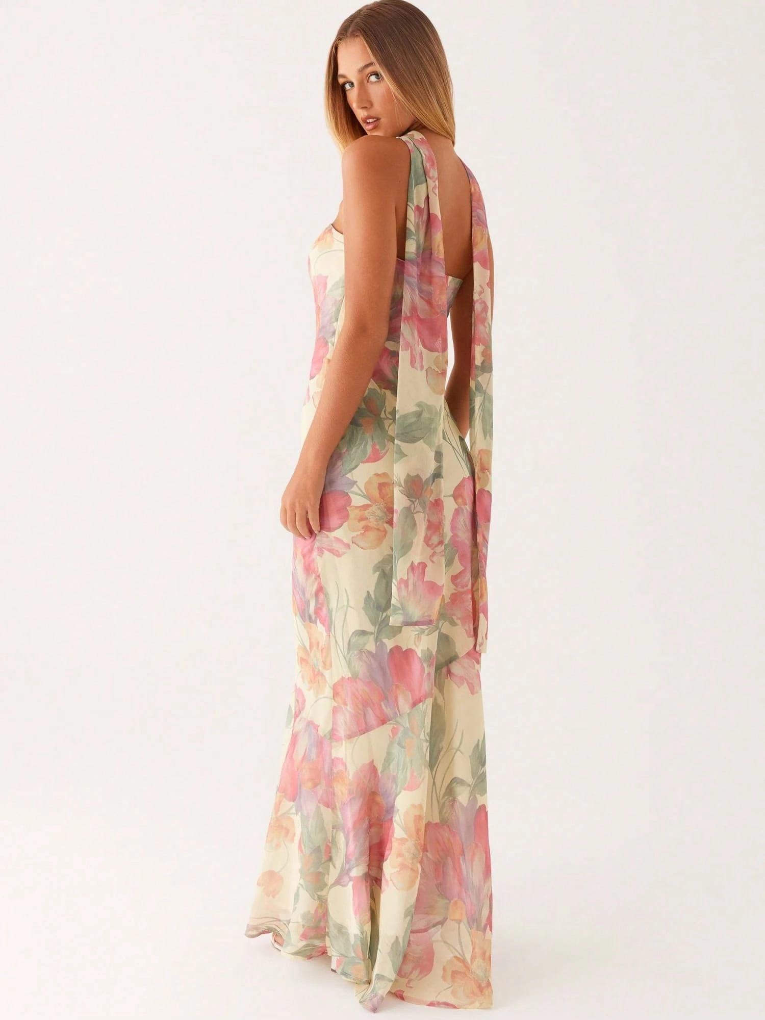 Isla Strapless Floral Maxi Dress – Watercolor Bloom.