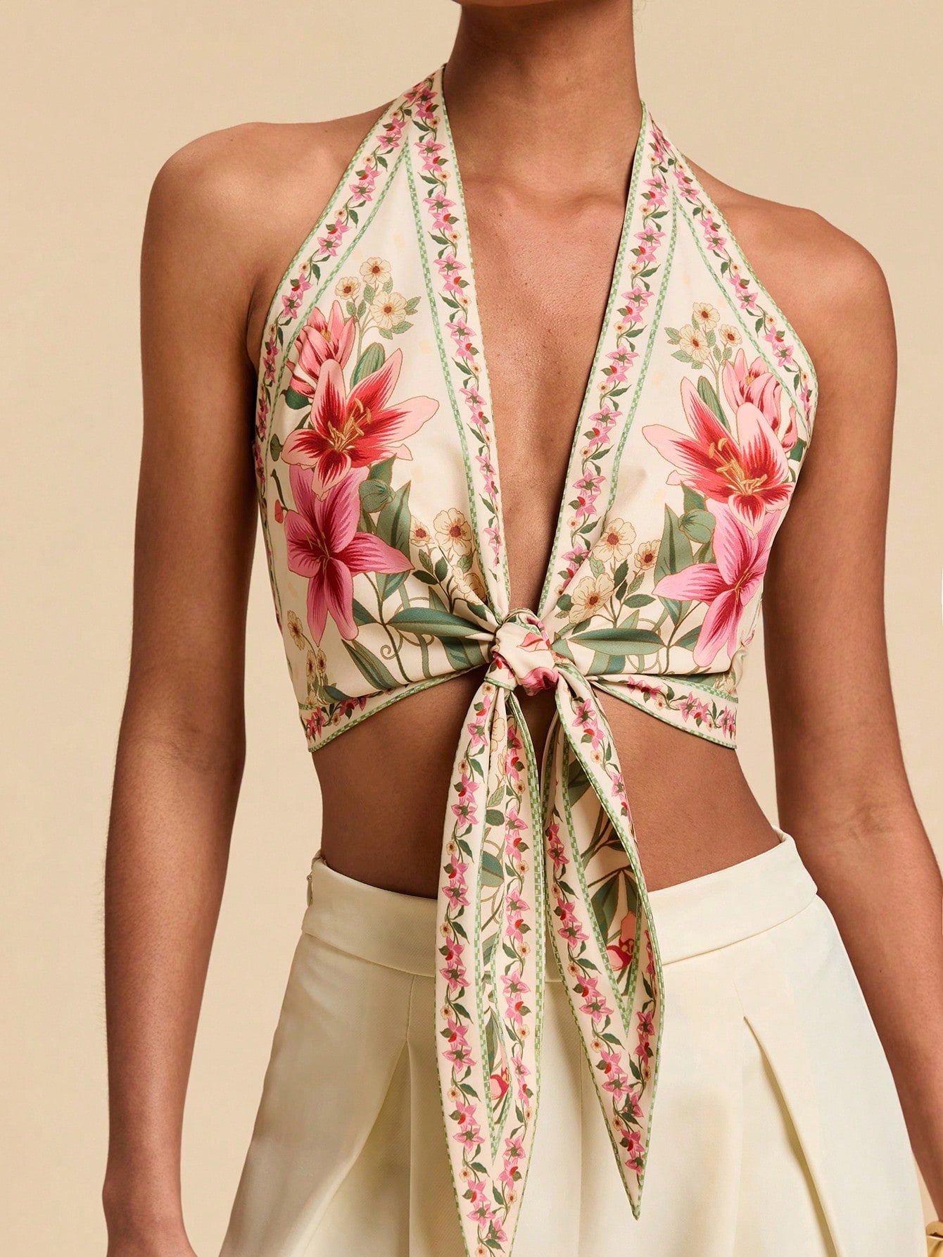 Lily Garden Tie-Front Halter Top