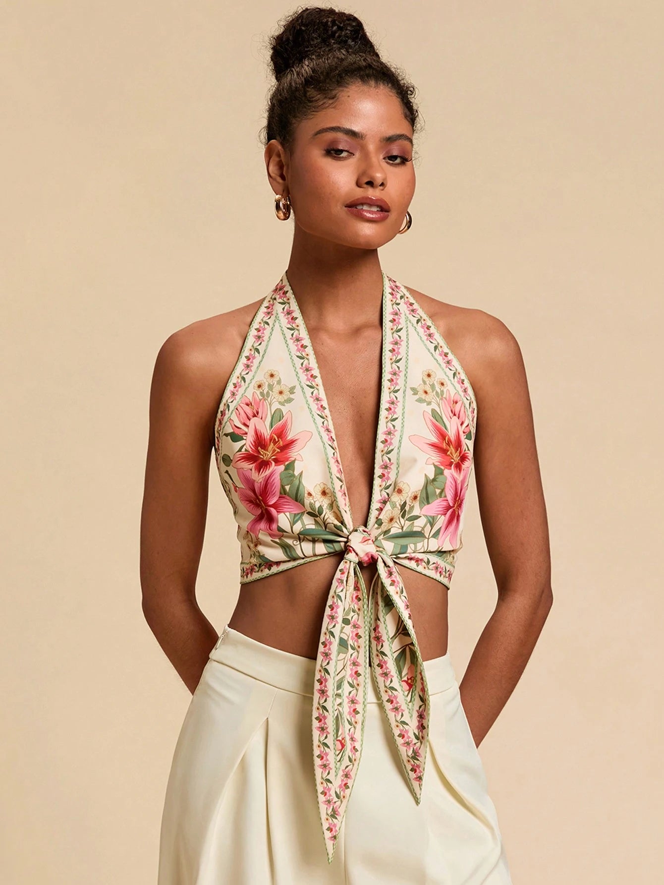 Lily Garden Tie-Front Halter Top.