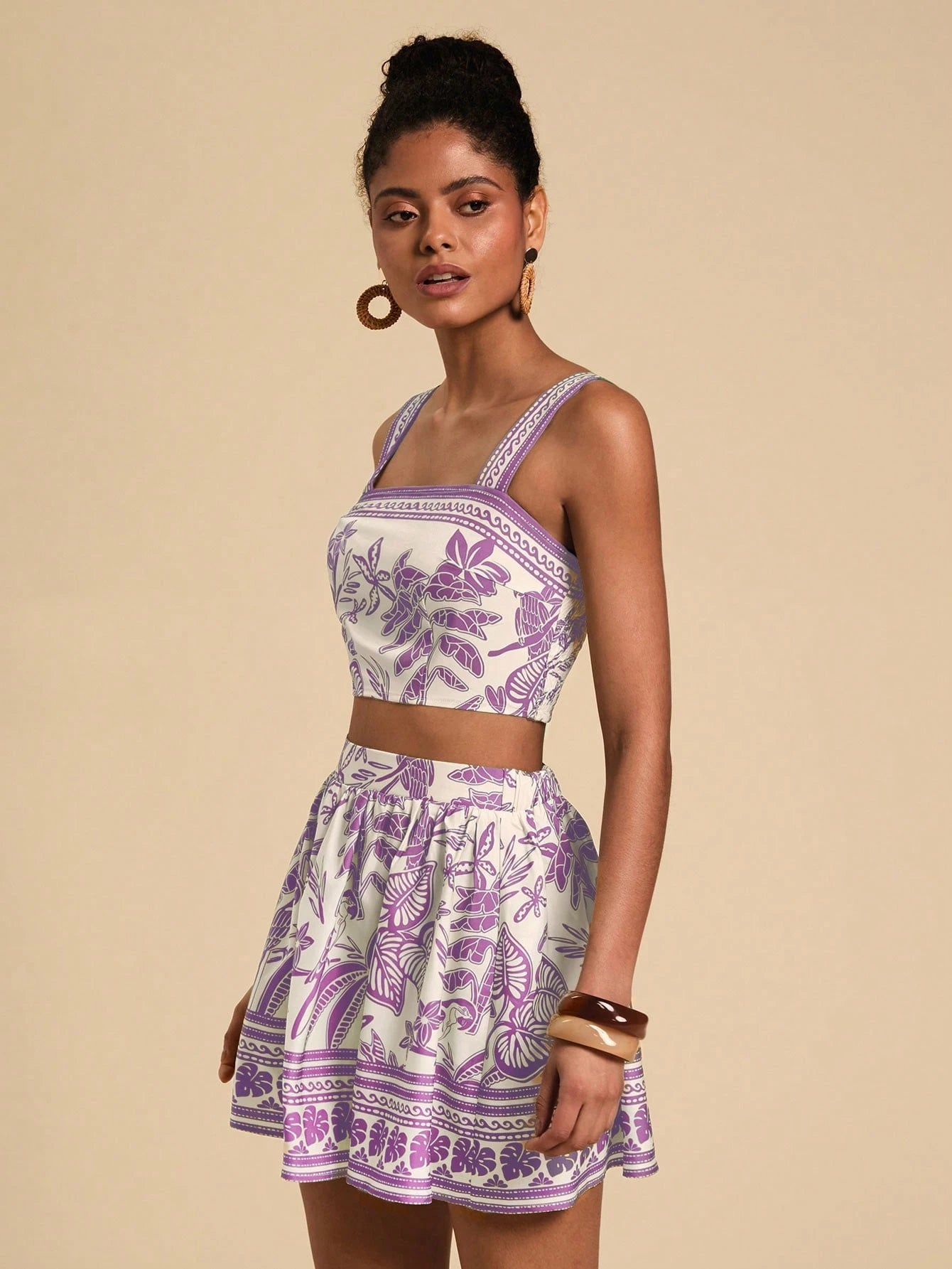 Travachic Floral Print Cami Top & Skirt,Summer Outfits for Women,Tropical Vacation Woman Clothes,Summer,Vacation Outfits Woman,Two Pieces Set Women,Summer Sets.