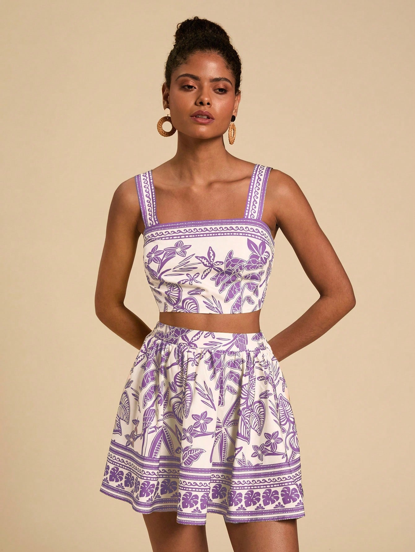 Travachic Floral Print Cami Top & Skirt,Summer Outfits for Women,Tropical Vacation Woman Clothes,Summer,Vacation Outfits Woman,Two Pieces Set Women,Summer Sets.
