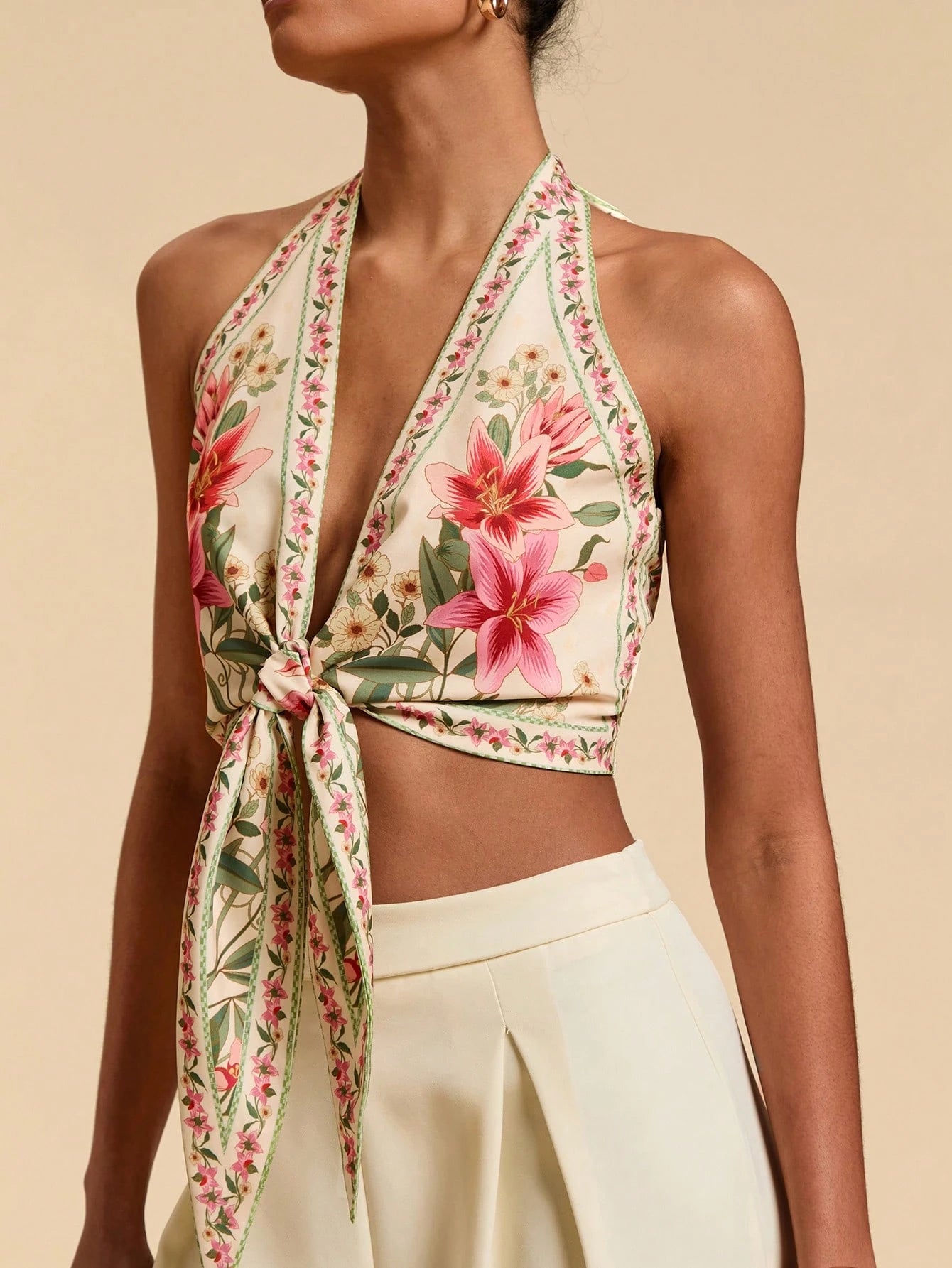 Lily Garden Tie-Front Halter Top.
