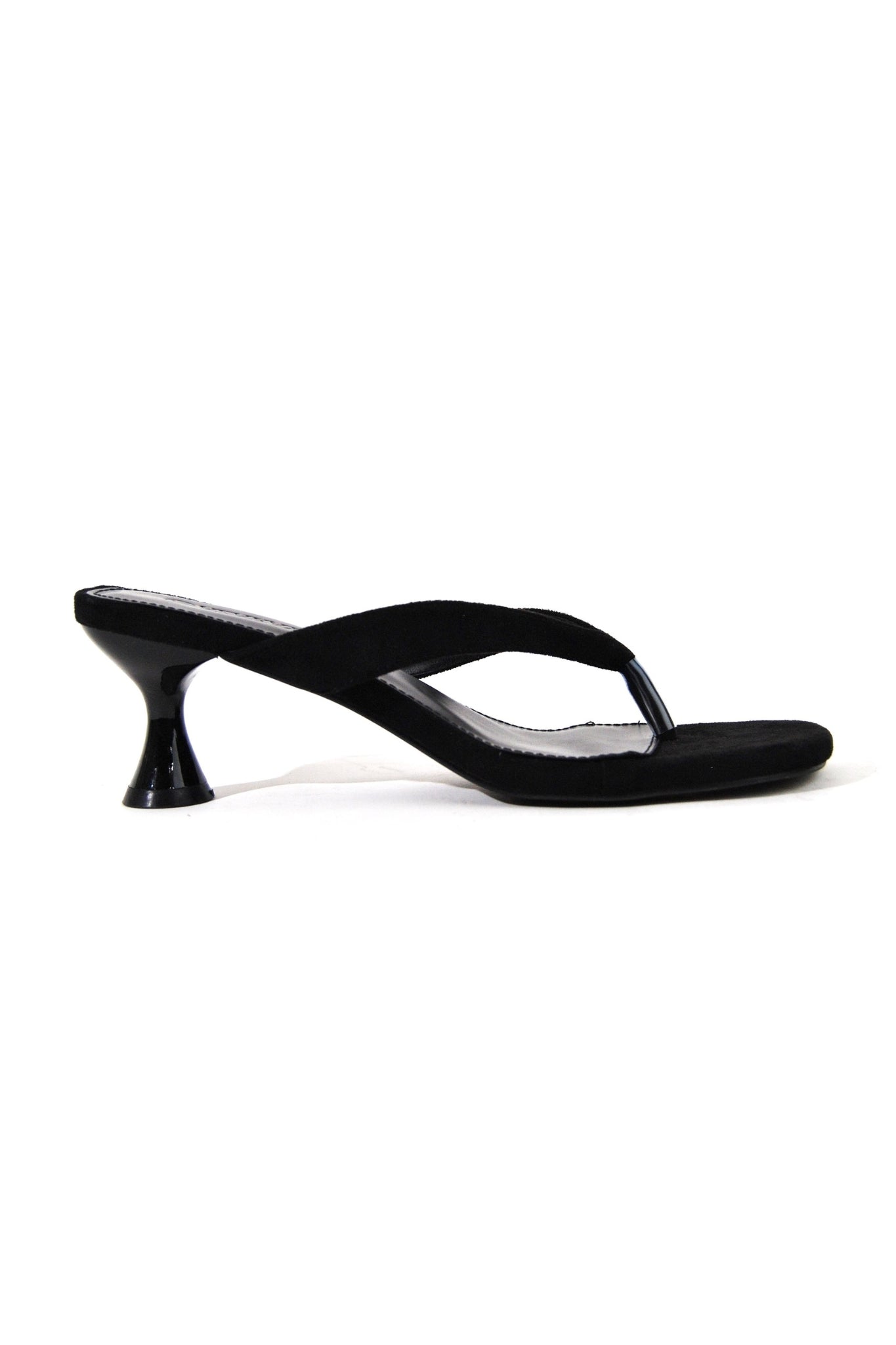 Noir Curve Heel Sandal – Black Suede