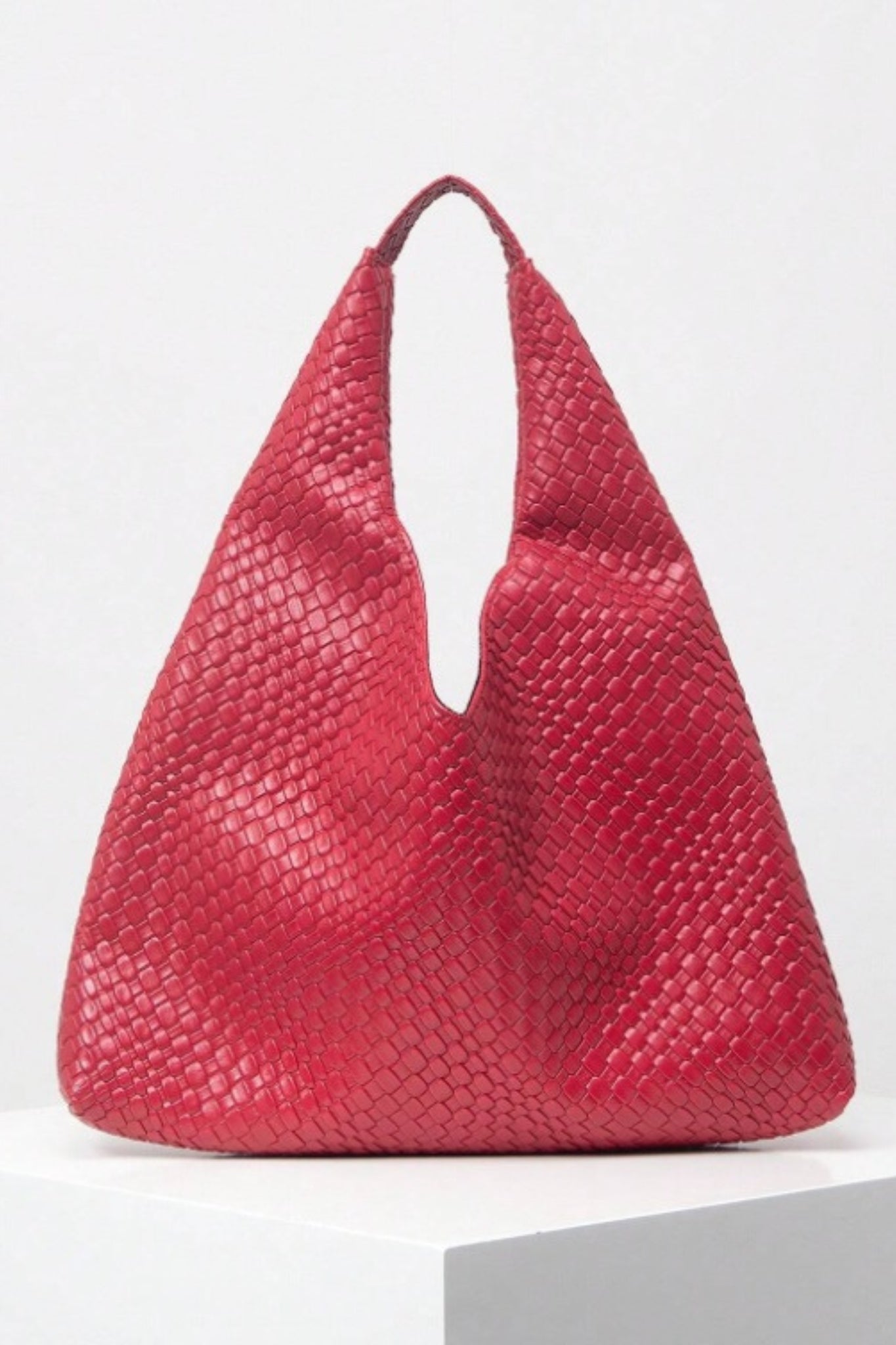 Crimson Luxe Woven Hobo Bag