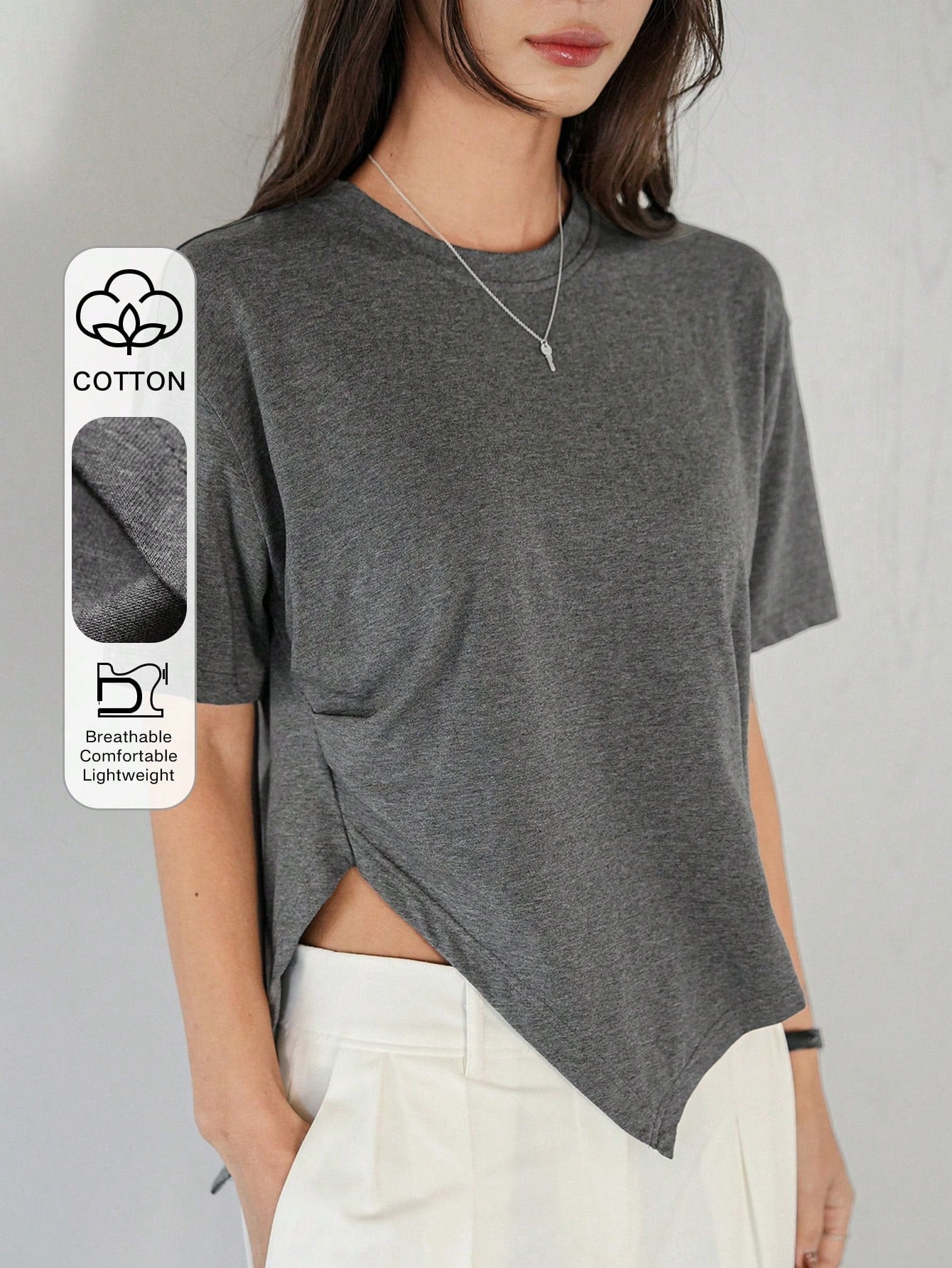 100% Cotton Asymmetry Cotton Tee.